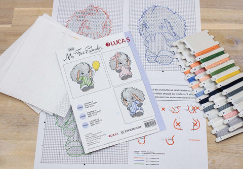 Luca-S Beginner Embroidery Kit for Kids, Aida Cloth, Cotton Threads, Needle & Pattern