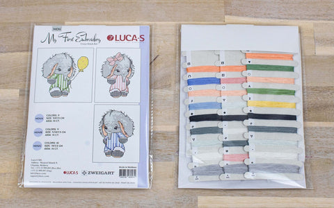 Luca-S Beginner Embroidery Kit for Kids, Aida Cloth, Cotton Threads, Needle & Pattern
