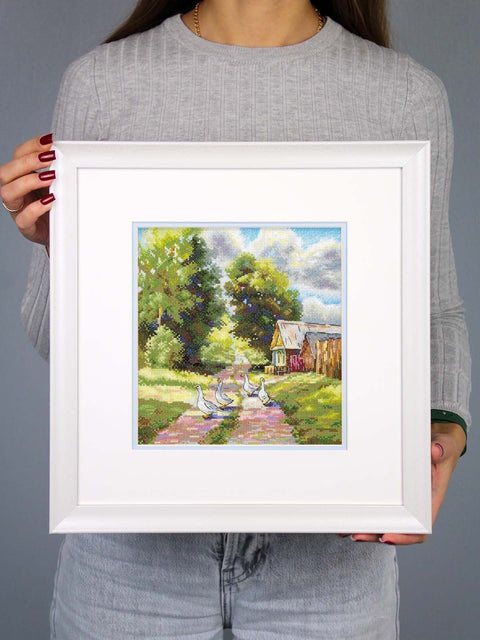 Cross Stitch Kit Forest Path Landscape, 22 x 20 cm Finished Size, 16 Count Canvas, 36 Gamma Threads, MP Studia