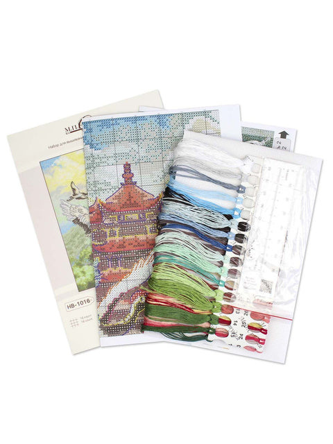 Cat Cross Stitch Kit with Travel Motif, 25 x 20 cm, MP Studia, 33 Colors, 16 Count Cotton Fabric