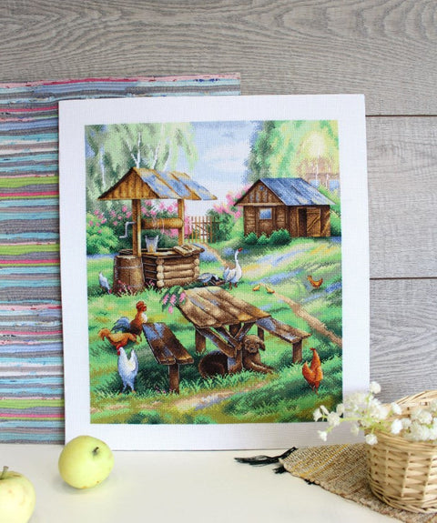 Farm Cross Stitch Embroidery Kit, Colorful Design, MP Studia, Fabric, Threads, Needle, Chart and Instructions, Beginner-Friendly DIY Craft
