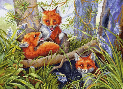 Children’s Cross Stitch Kit, “Fun Games” Design, MP Studia, Canvas, Threads, Needle and Color Symbol Chart