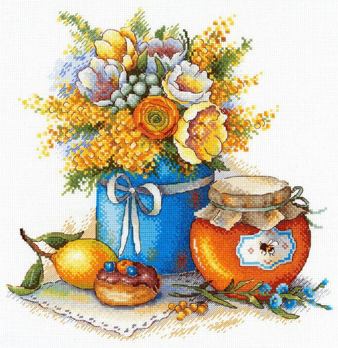 Cross Stitch Embroidery Kit with Clear Pattern and Instructions, MP Studia Honey Delight Design, Complete Set for Beginners and Advanced Crafters