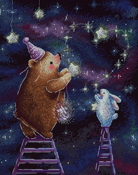 Cross Stitch Kit “Decorate the Sky” with Hot Air Balloons, MP Studia DIY Embroidery Set for Beginners and Experienced Crafters