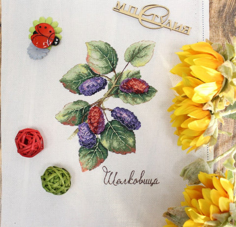 Mulberry Berry Cross Stitch Embroidery Kit – MP Studia, Aida Fabric, Cotton Threads, Needle, Color Chart and Instructions