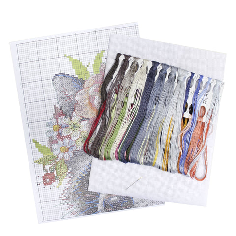 Cross Stitch Embroidery Kit with Raccoon Design for Beginners, MP Studia, Aida Fabric, Cotton Threads, Multicolor Pattern, Needle Included