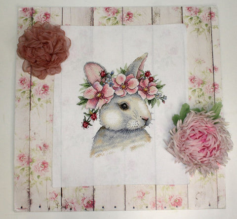 Cross Stitch Embroidery Kit, Rabbit in Flowers Design, MP Studia, Cotton Aida Fabric, Beginner Craft, Framed Wall Decor