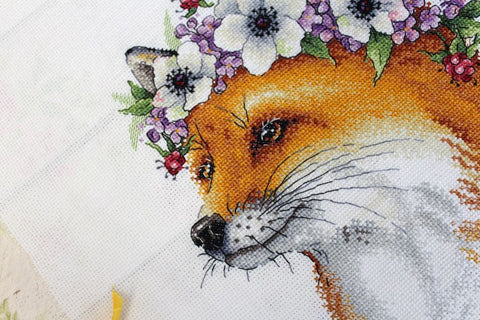 Fox Cross Stitch Kit with Threads and Pattern, MP Studia, Cotton Aida Fabric, Needle and Instructions, Intermediate Level DIY Craft
