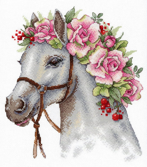 Horse Cross Stitch Embroidery Kit with Chart and Threads, Realistic Design, MP Studia DIY Craft Set for Beginners and Advanced Crafters
