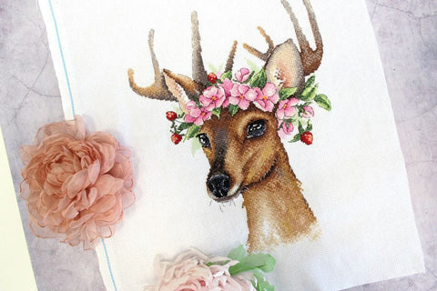 MP Studia Cross Stitch Kit, Forest Deer Design, Nature-Themed Embroidery for Wall or Frame Decor