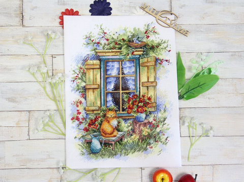 Cross Stitch Embroidery Kit Country Idyll, MP Studia, Aida Canvas, Cotton Threads, 26×19 cm, Beginner-Friendly Rural Landscape DIY Kit