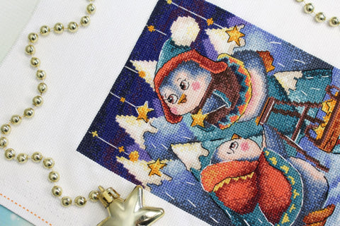 Cross Stitch Kit Starry Sky Pattern, MP Studia Multicolor Embroidery Set with Aida Fabric, Cotton Threads, Needle and Chart
