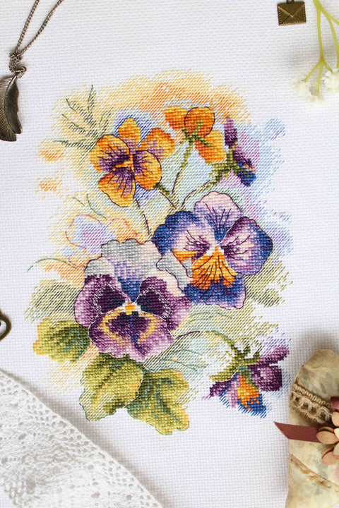 Cross Stitch Embroidery Kit, Summer Flowers, Aida Fabric, Cotton Floss, Needle, Pattern and Instructions by MP Studia