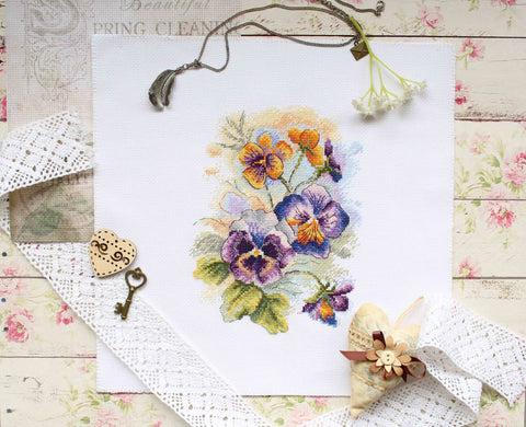 Cross Stitch Embroidery Kit, Summer Flowers, Aida Fabric, Cotton Floss, Needle, Pattern and Instructions by MP Studia