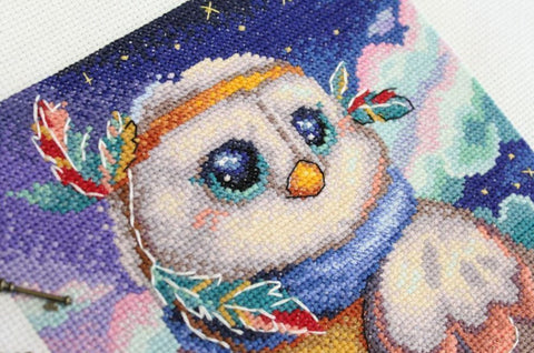 Owl Cross Stitch Embroidery Kit for Beginners, MP Studia Multicolor Aida Canvas, Cotton Floss, Pattern and Needle