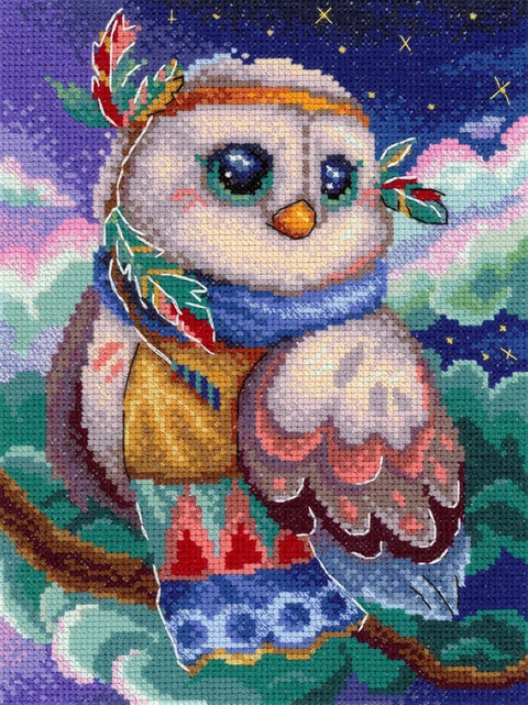 Owl Cross Stitch Embroidery Kit for Beginners, MP Studia Multicolor Aida Canvas, Cotton Floss, Pattern and Needle