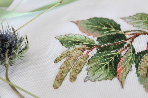 Cross Stitch Embroidery Kit with Birch Nature Design, MP Studia, Fabric, Threads, Needle, Pattern and Instructions