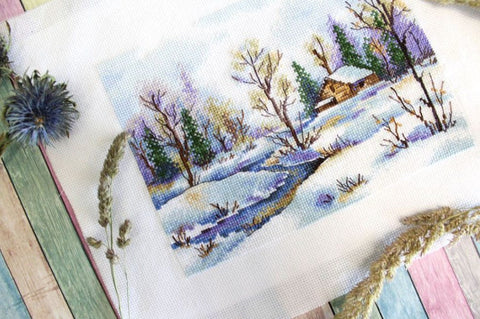 Cross Stitch Embroidery Kit Spring Theme, Multicolor Cotton Threads, Fabric, Needle, Pattern and Instructions by MP Studia