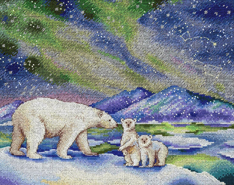 Christmas Cross Stitch Kit, North Pole Winter Design, MP Studia, Aida Fabric, Embroidery Floss, Needle and Instructions
