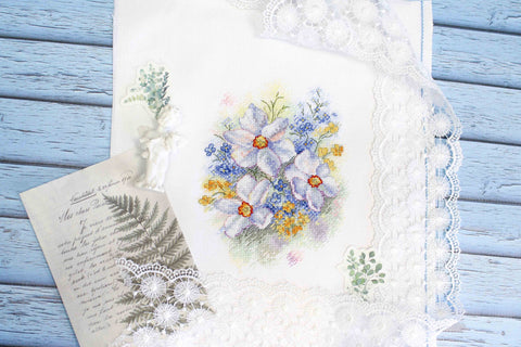 Cross Stitch Embroidery Kit, Multicolor Elegant Flower Design, MP Studia, Cotton Threads, Canvas, Needle, Chart and Instructions