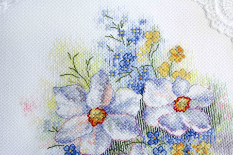 Cross Stitch Embroidery Kit, Multicolor Elegant Flower Design, MP Studia, Cotton Threads, Canvas, Needle, Chart and Instructions