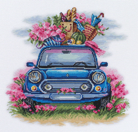 Cross Stitch Kit with Nature Relaxation Landscape, MP Studia, Embroidery Canvas, Threads, Needle, Pattern and Instructions
