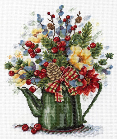 Cross Stitch Embroidery Kit with Floral Bouquet Pattern, MP Studia, Multicolor Design, Canvas, Threads, Needle and Color Chart