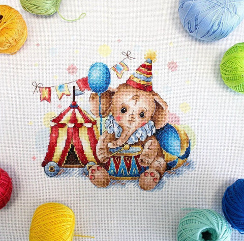 Colorful Circus Cross Stitch Kit, Counted Embroidery Set with Aida Canvas, Cotton Threads, Needle & Chart by MP Studia