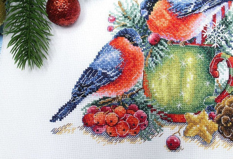 Cross Stitch Kit Winter Scene Embroidery, MP Studia, Multicolor Cotton Threads, Fabric, Needle, Chart and Instructions