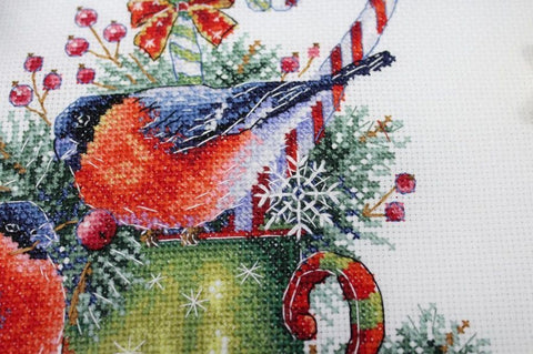 Cross Stitch Kit Winter Scene Embroidery, MP Studia, Multicolor Cotton Threads, Fabric, Needle, Chart and Instructions
