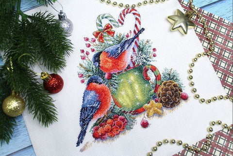 Cross Stitch Kit Winter Scene Embroidery, MP Studia, Multicolor Cotton Threads, Fabric, Needle, Chart and Instructions