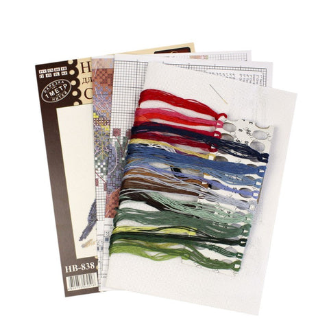 Cross Stitch Kit Winter Scene Embroidery, MP Studia, Multicolor Cotton Threads, Fabric, Needle, Chart and Instructions