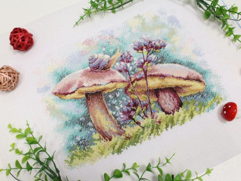 Cross Stitch Embroidery Kit, Summer Forest Design, MP Studia, Natural Green and Brown Tones, Beginner Friendly, Complete Set