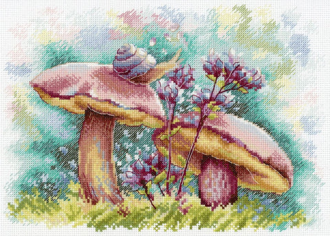 Cross Stitch Embroidery Kit, Summer Forest Design, MP Studia, Natural Green and Brown Tones, Beginner Friendly, Complete Set