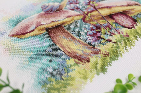 Cross Stitch Embroidery Kit, Summer Forest Design, MP Studia, Natural Green and Brown Tones, Beginner Friendly, Complete Set