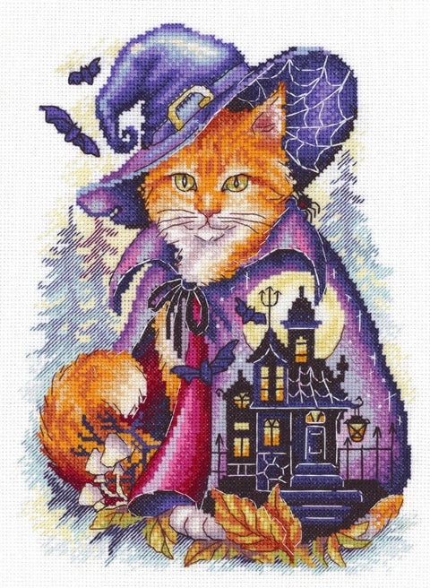Cross Stitch Kit Mysterious Landscape, Aida Cotton Canvas, Multicolor Threads, Needle and Color-Coded Pattern, MP Studia