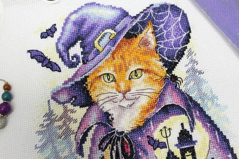 Cross Stitch Kit Mysterious Landscape, Aida Cotton Canvas, Multicolor Threads, Needle and Color-Coded Pattern, MP Studia