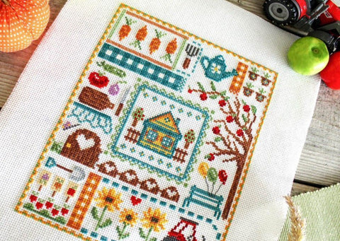 Cross Stitch Kit with Cozy Countryside Cottage Design, MP Studia, Aida Fabric, Cotton Floss, Needle, Pattern and Instructions