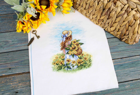 Cross Stitch Kit with Sunny Field Landscape, Aida Canvas, Cotton Threads, Multicolor Design, MP Studia, Beginner to Advanced