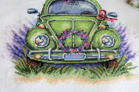Cross Stitch Embroidery Kit with Blooming Fields Landscape, MP Studia, Fabric, Threads, Needle and Instructions, Home Décor
