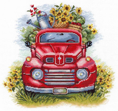 Cross Stitch Embroidery Kit with Harvest Fields Design, Aida Fabric, Cotton Threads, Needle, Pattern and Instructions by MP Studia