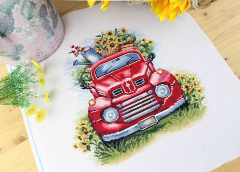 Cross Stitch Embroidery Kit with Harvest Fields Design, Aida Fabric, Cotton Threads, Needle, Pattern and Instructions by MP Studia