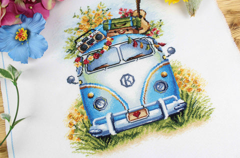 Cross Stitch Kit with Travel and Music Design, Beginner-Friendly Embroidery Set, MP Studia