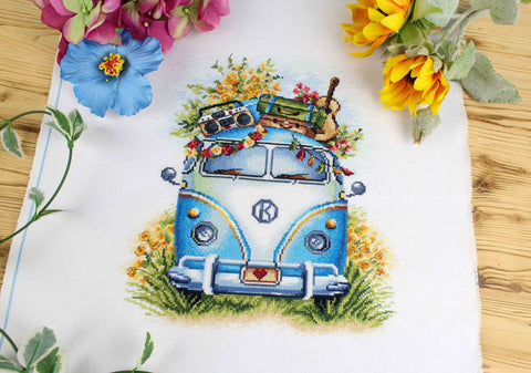 Cross Stitch Kit with Travel and Music Design, Beginner-Friendly Embroidery Set, MP Studia