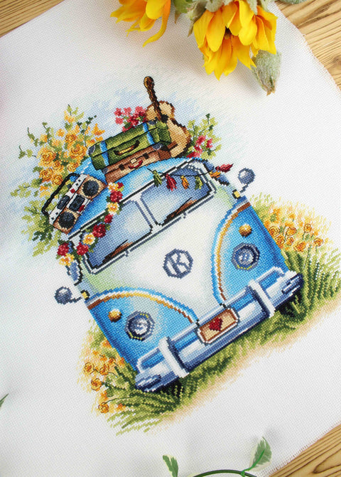 Cross Stitch Kit with Travel and Music Design, Beginner-Friendly Embroidery Set, MP Studia