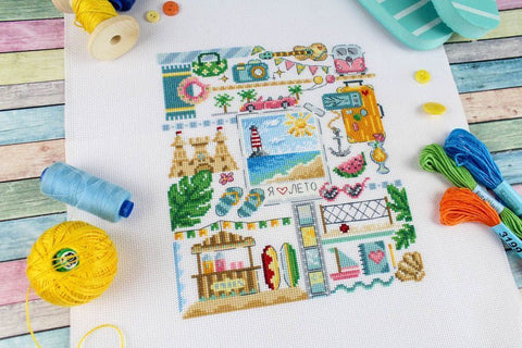 Cross Stitch Embroidery Kit with Beach-Themed Maritime Sampler Design, MP Studia, Beginner to Advanced, Wall Decor