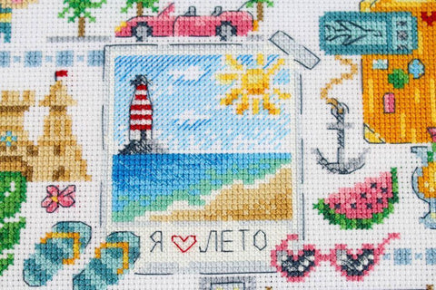 Cross Stitch Embroidery Kit with Beach-Themed Maritime Sampler Design, MP Studia, Beginner to Advanced, Wall Decor