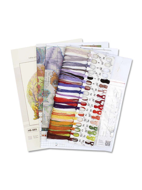 Cross Stitch Embroidery Kit, Autumn Blues Design, 32 Gamma Thread Colors, 16 Count Cotton Canvas, 20 x 18 cm, MP Studia