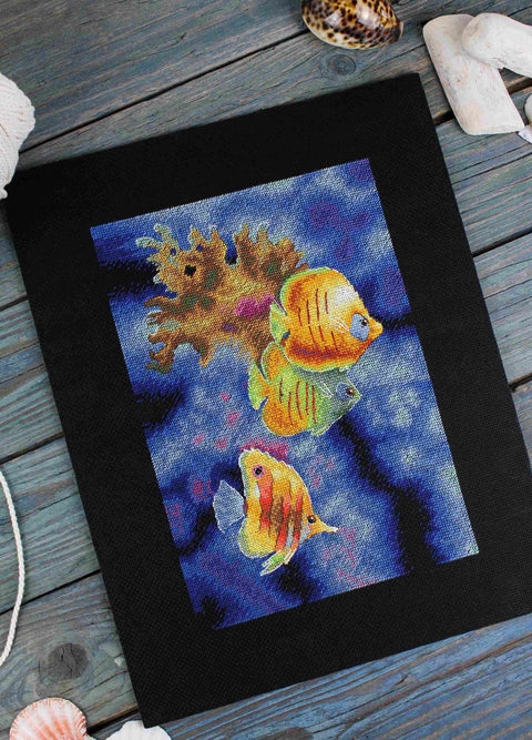 Cross Stitch Kit Coral Reef Creatures, MP Studia, Multicolor Sea Theme, 25 × 18 cm, Beginner to Advanced Embroidery Project