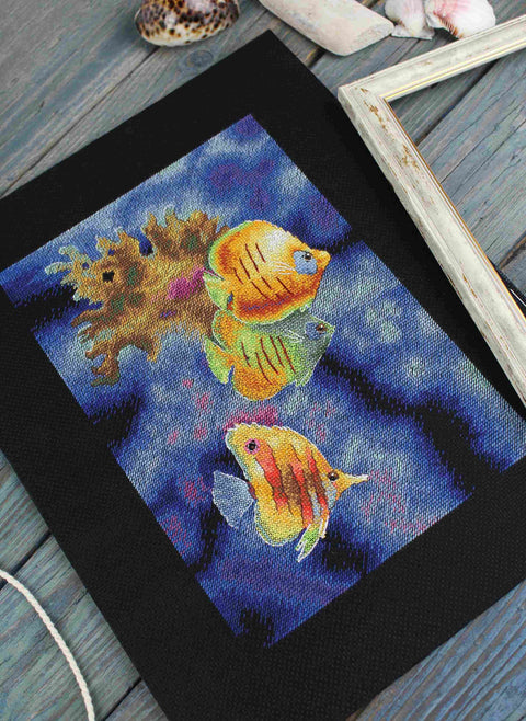 Cross Stitch Kit Coral Reef Creatures, MP Studia, Multicolor Sea Theme, 25 × 18 cm, Beginner to Advanced Embroidery Project